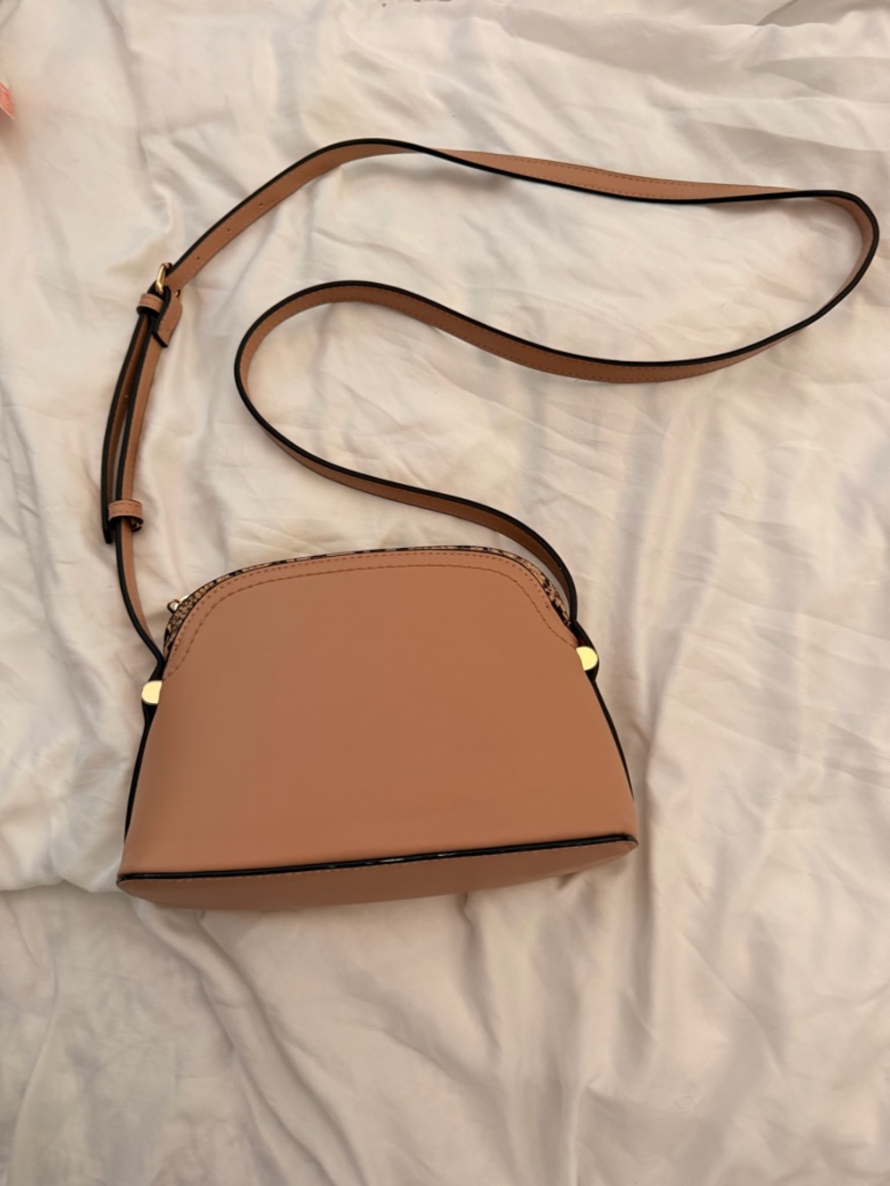 a new day Tan Crossbody Bag with Snakeskin Accents and Gold Hardware